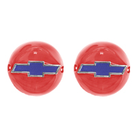 56 Chevrolet Fullsize Tail Lamp Lens, Red Plastic w/ Blue & Chrome Trim Bow tie, Pair