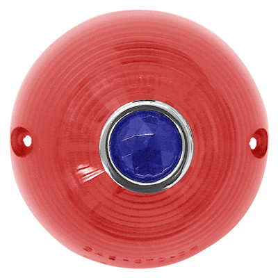 56 Chevrolet Fullsize Tail Lamp Lens, Red Plastic w/ Blue Dot, Each