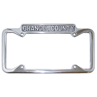 56 & Newer License Plate Frame, Polished Aluminum, Orange County