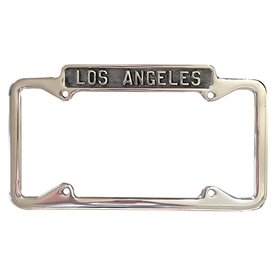 56-59 License Plate Frame, Los Angeles, Polished Aluminum
