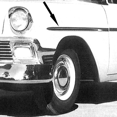 56 Chevrolet 150/210 Front Fender Molding, Stainless Steel, LH
