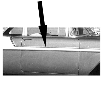 56 Chevrolet Bel-Air 2 Dr. Front Door Molding, Upper RH or Lower LH