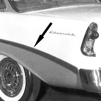 56 Chevrolet Bel-Air 2 Dr. Rear Long Quarter Molding, LH