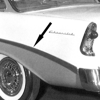 56 Chevrolet Bel-Air 2 Dr. Rear Long Quarter Molding, LH