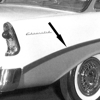56 Chevrolet Bel-Air 2 Dr. Rear Long Quarter Molding, RH