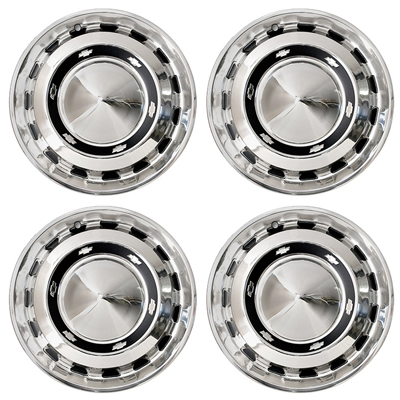 56 Chevrolet Passenger Car Full Hub Cap Set, Chrome w/ Black Painted Details, 4-Pieces
