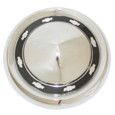 56 Chevrolet Passenger Car 150/210 Small Hub Cap, Chrome w/ Black Painted Details, Each