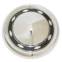 56 Chevrolet Passenger Car 150/210 Small Hub Cap, Chrome w/ Black Painted Details, Each