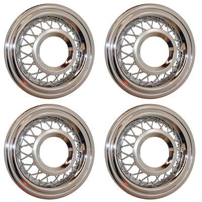 56 Chevrolet Passenger Car Full Wire Wheel Hub Cap Set, w/ Clips 4-Pieces
