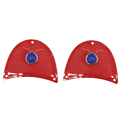 57 Chevrolet Fullsize Tail Lamp Lenses, Red Plastic w/ Blue Dot, Pair