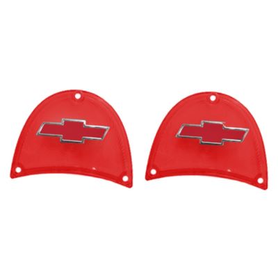 57 Chevrolet Fullsize Tail Lamp Lenses, Red Plastic w/ Red & Chrome Trim Bow tie, Pair