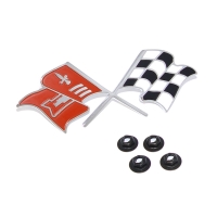 57 Chevrolet Fullsize Fuel Injection Emblem, Cross Flags, Chrome  Pair, Large Studs