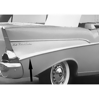 57 Chevrolet Passenger Car 2 Dr. Lower Rear Quarter Molding, RH