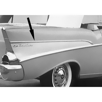 57 Chevrolet Passenger Car 2 Dr. Upper Rear Quarter Molding, LH
