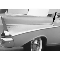 57 Chevrolet Passenger Car 2 Dr. Upper Front Short Curve Quarter Molding, LH