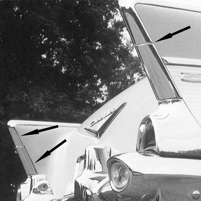 57 Chevrolet Passenger Car Vertical Fin Molding Set, LH & RH 3 Pcs.