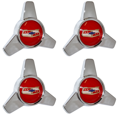 57 Chevrolet Passenger Car Hub Cap Spinner Set, Red, 4-Pieces