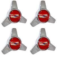 57 Chevrolet Passenger Car Hub Cap Spinner Set, Red, 4-Pieces