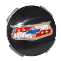 57 Chevrolet Passenger Car Hub Cap Spinner Center Emblem Set, Black, 4-Pieces