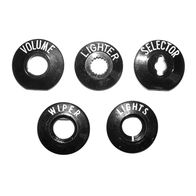 57 Chevrolet Full Size Dash Control Bezel Inserts, Black w/ White Letters, Set
