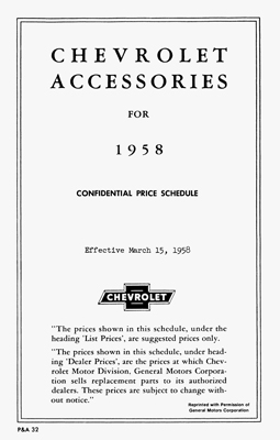 Accessories Listing Pamphlet