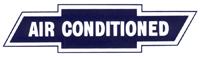 60-61 Air Conditioned Window Decal, White Copy/ Blue Bow Tie Background