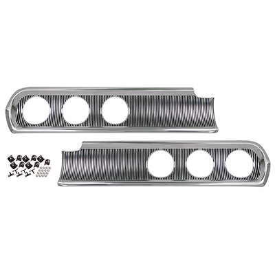 60 Chevrolet Impala Rear Tail Light Panel Trim Set, Bright Finished Aluminum & Black Painted Details