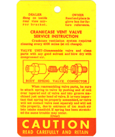 60-64 Full Size Crankcase Vent Valve Service Tag