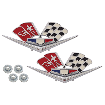 62-63 Chevrolet Fullsize Passenger Car Front Fender Emblems, V Flags 327/409