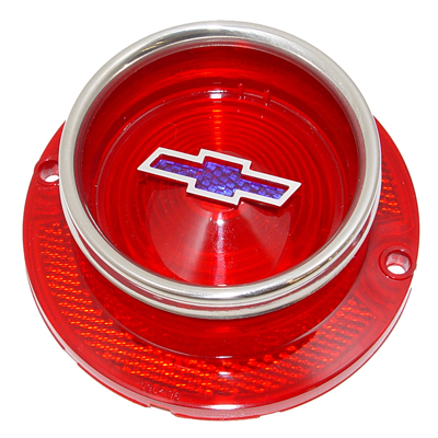 63 Chevrolet Full Size Passenger Car Tail Light Lens, Red W/ Blue Bow Tie & Lens Trim
