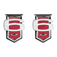 63 Chevrolet Fullsize Passenger Car Front Fender Emblems, 6 CYL, Red