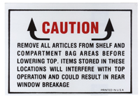 64-66 Full Size Convertible Top Warning Decal