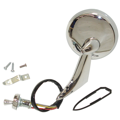 67 Camaro Door Mirror, Left Hand Remote With Hardware & Gasket