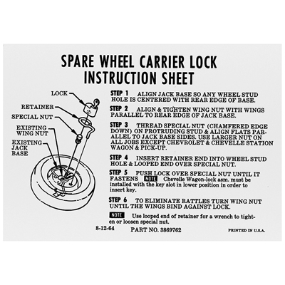 Spare Tire Carrier Lock Instruction Sheet