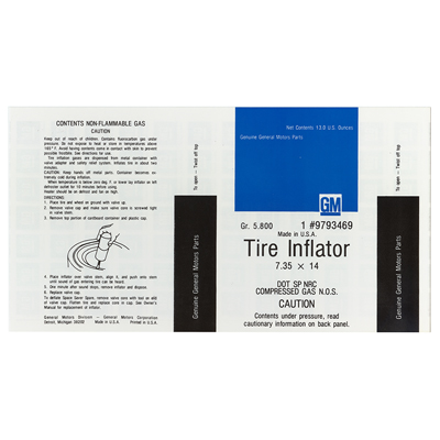 67-72 Tire Inflator Decal, 7.35 x 14