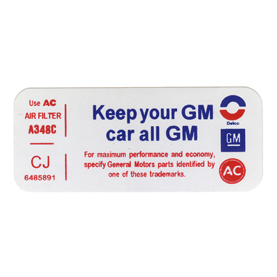 69 Air Cleaner Service Instruction Decal, 302,396 W/ Cowl Induction #6485891 CJ