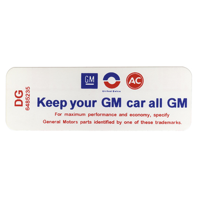 69 Air Cleaner Service Instruction Decal, 396 W/O Cowl Induction #6485235 DG