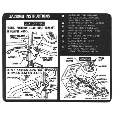 70-71 Jacking Instruction Decal