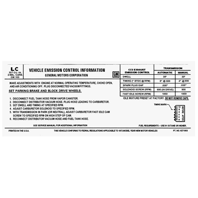 72 Tune-Up Label (LC), 370-2 AT/MT, US