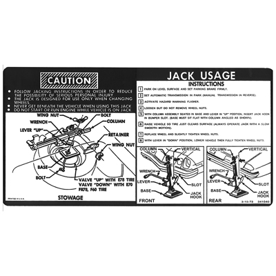 74 Jacking Instruction Decal
