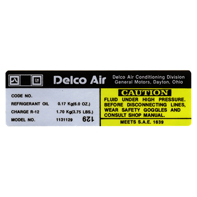 77-78 Air Conditioning Compressor Label, Code 129