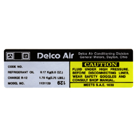 77-78 Air Conditioning Compressor Label, Code 129
