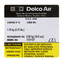 79 Air Conditioning Compressor Label, Code 127